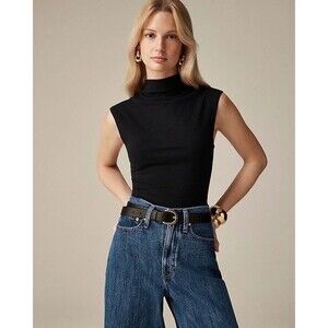 J.CREW Stretch Cotton-Blend Mock Tank Top S Black Sleeveless Essential NWT B64